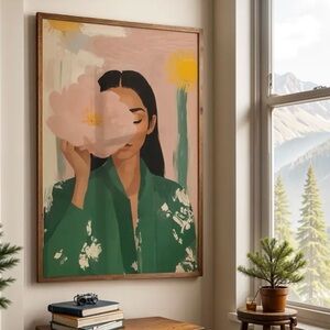 Unframed vintage female Floral Portrait Art Print 12*15.7 New